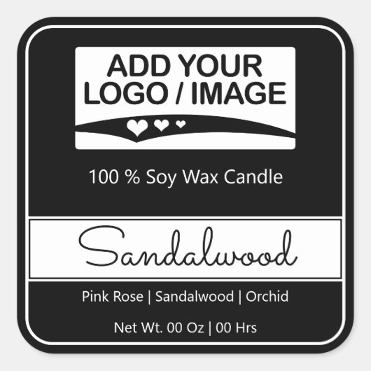 モダン四角縁どシンプルホワイトブラックロゴイメージ スクエアシール (正面)