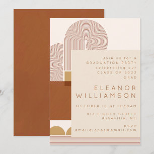 モダン図形ラインテラコッタ卒業パーティー 招待状