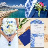 モダン地中海のブルー結婚タイル エンクロージャーカード
