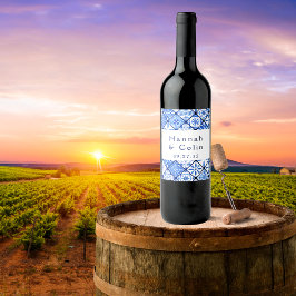 モダン地中海のブルー結婚タイル ワインラベル