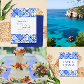 モダン地中海のブルー結婚タイル 出欠カード
