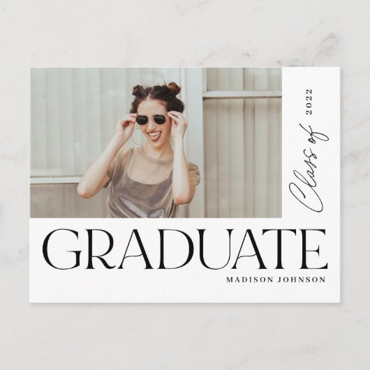 モダン型はっきりした卒業写真パーティー  案内ポストカード (正面)