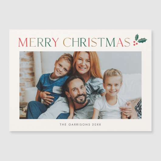 モダン型カラフル写真クリスマス磁気カード (正面)