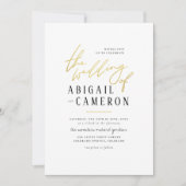 モダン型素朴金ゴールドレタリング写真結婚の 招待状 (正面)