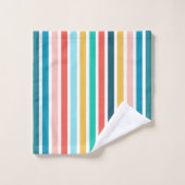 モダン夏カラフル縦ストライプ列 バスタオルセット (ウォッシュタオル)
