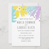 モダン夏結婚の植物 招待状 (正面)