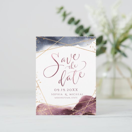 モダン夕暮れ水彩幾何学保存日 ポストカード (スタンド正面)