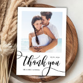 モダン大お洒落文字2写真結婚の サンキューカード