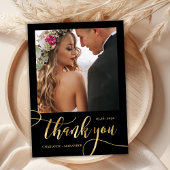 モダン大お洒落金ゴールド台本2写真結婚 サンキューカード