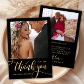 モダン大お洒落金ゴールド台本2写真結婚 サンキューカード