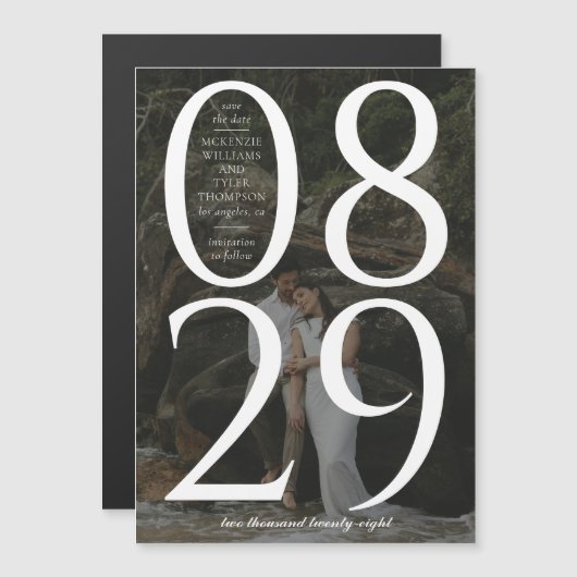 モダン大はっきりした日付写真の背救景D マグネット招待状 (正面/裏面)