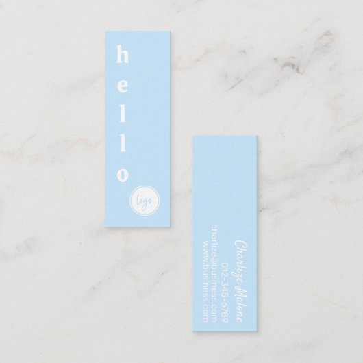 モダン大シンプルきなHELLO SCRIPT独自のロゴブルー スキニー名刺 (正面/裏面)