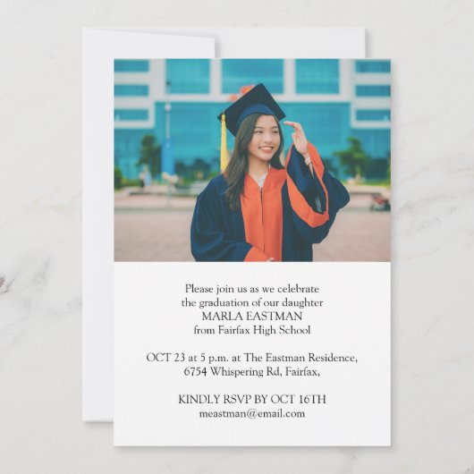 モダン大学院修了写真卒業 招待状 (裏面)