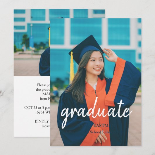 モダン大学院修了写真卒業 招待状 (正面/裏面)