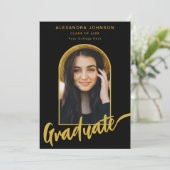 モダン大学院写真Arch金ゴールドScript Black 案内状 (スタンド正面)