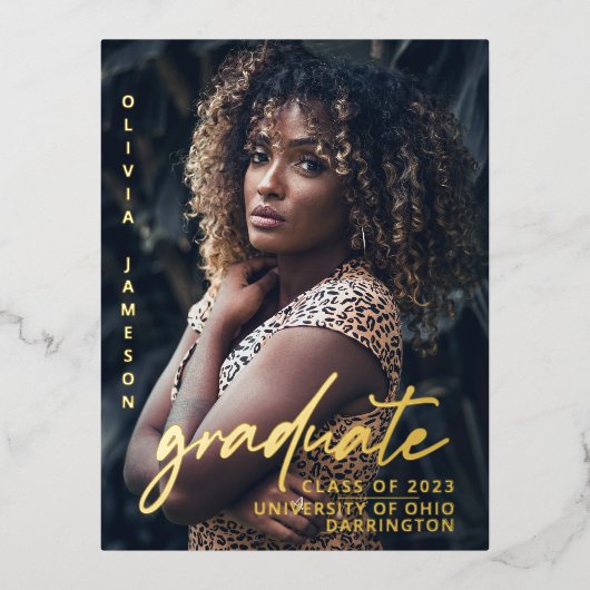 モダン大学院手書き |フォトフォイルI 箔招待状ポストカード (正面)