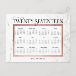 モダン大理石およびフェイクバラ金ゴールド2017カレンダー シーズンポストカード
