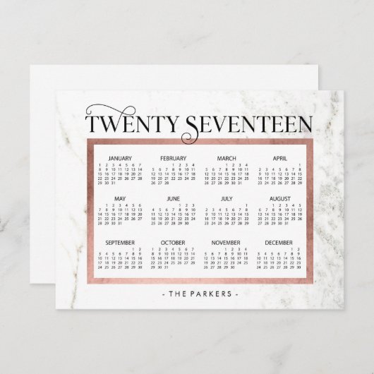 モダン大理石およびフェイクバラ金ゴールド2017カレンダー シーズンポストカード (正面/裏面)