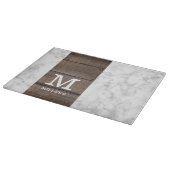 モダン大理石と木材のファミリ名モノグラムの カッティングボード (角)
