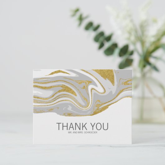 モダン大理石と金ゴールドの結婚ありがとうはがき ポストカード (スタンド正面)