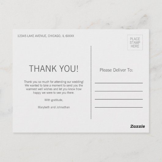 モダン大理石と金ゴールドの結婚ありがとうはがき ポストカード (裏面)