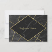 モダン大理石と金ゴールドジオメト結婚リの応答 出欠カード (裏面)