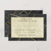 モダン大理石と金ゴールドジオメト結婚リの応答 出欠カード (正面/裏面)