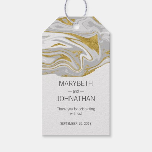 モダン大理石と金ゴールド結婚の感謝のギフトラベル ギフトタグ (正面)