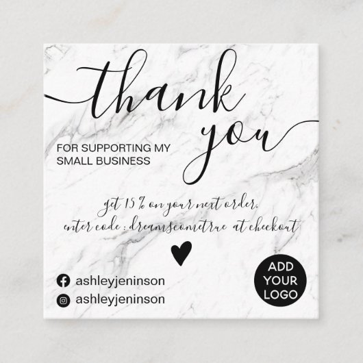 モダン大理石のシック感謝してい注文 スクエア名刺 (正面)