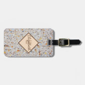 モダン大理石のテクスチャ、モノグラムパーソナライズされた ラゲッジタグ (正面横)