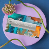 モダン大理石の水色の銀のターコイズスクリプト 名刺