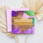 モダン大理石の水色金ゴールド紫グリーン&アクア スクエア名刺