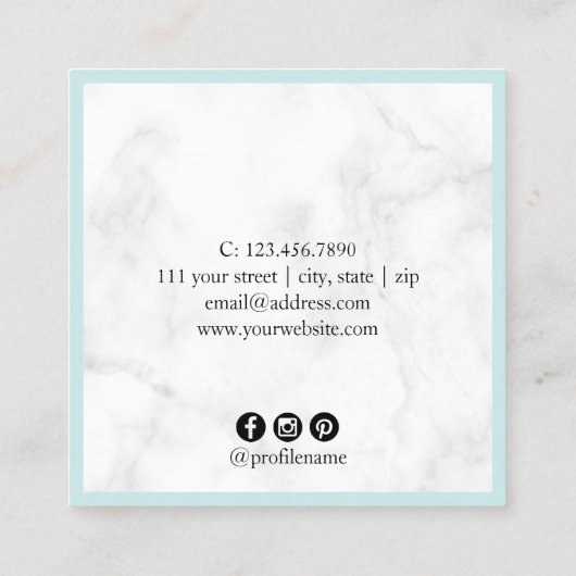 モダン大理石の銀のまつげと眉 スクエア名刺 (裏面)