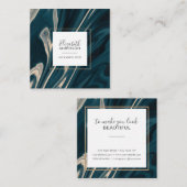 モダン大理石アクア金ゴールドスタイリッシュメイクアップアーティスト スクエア名刺 (正面/裏面)