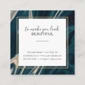 モダン大理石アクア金ゴールドスタイリッシュメイクアップアーティスト スクエア名刺 (裏面)