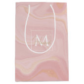 モダン大理石ピンク金ゴールドグリッター背景 ミディアムペーパーバッグ (正面)