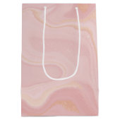 モダン大理石ピンク金ゴールドグリッター背景 ミディアムペーパーバッグ (裏面)