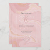 モダン大理石ピンク金ゴールドグリッター背景 招待状 (正面/裏面)