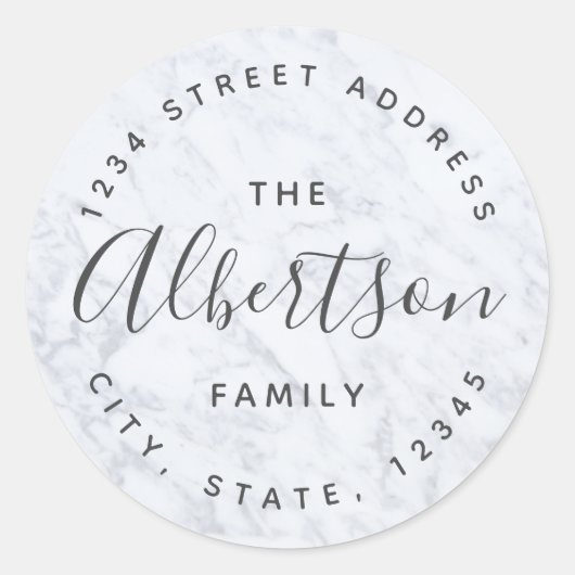 モダン大理石ファミリ名差出人住所 ラウンドシール (正面)
