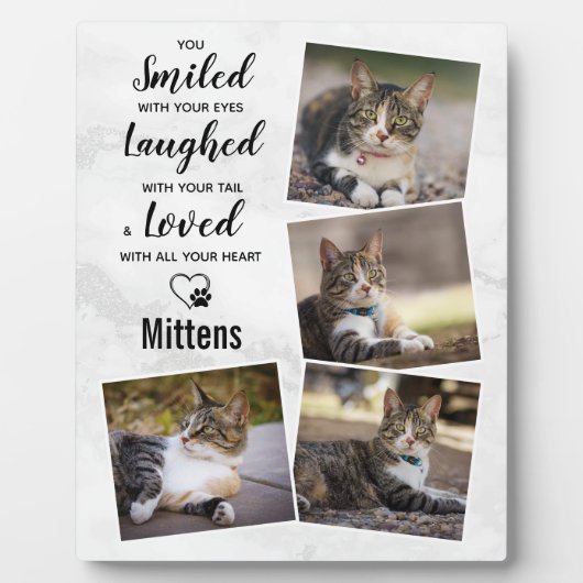 モダン大理石ペットロス形見キャットメモリアル フォトプラーク (正面)