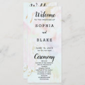 モダン大理石ホワイトピンクブルー結婚式 プログラム (正面/裏面)