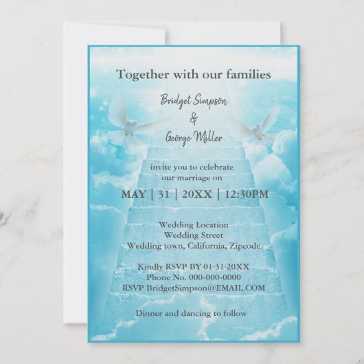 モダン天国階段の神聖な結婚の招待 (正面)