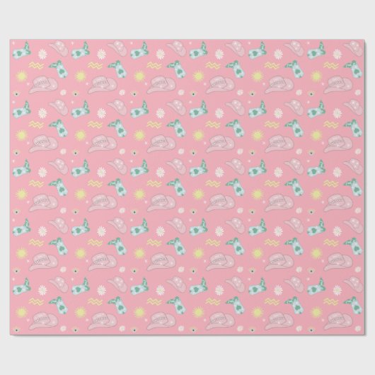 モダン女性のカーボーイアクエリアス〔占星術の〕十二宮図パターンピンク ラッピングペーパー (フラット)