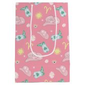 モダン女性のカーボーイアリー〔占星術の〕十二宮図パターンピンク ミディアムペーパーバッグ (裏面)