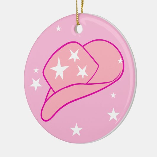 モダン女性のカーボーイウエスタンハットピンク セラミックオーナメント (左)