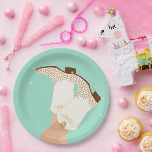 モダン女性のカーボーイガーリーブーツスターズミント ペーパープレート (パーティー)