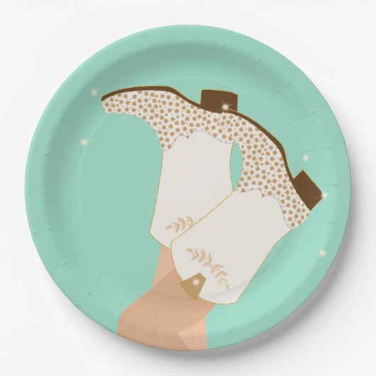 モダン女性のカーボーイガーリーブーツスターズミント ペーパープレート (正面)