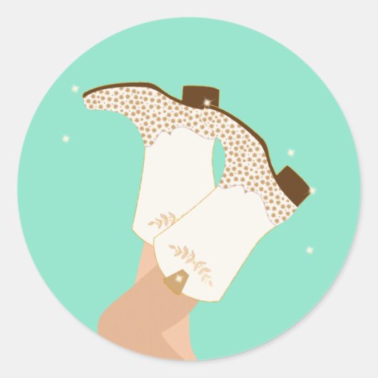 モダン女性のカーボーイガーリーブーツレッグススターズYehawミント ラウンドシール (正面)