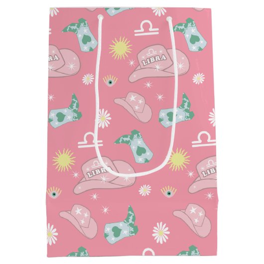 モダン女性のカーボーイリブラ〔占星術の〕十二宮図パターンボホピンク ミディアムペーパーバッグ (裏面)