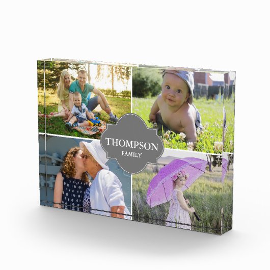 モダン姓名と写真グレークレスト フォトブロック (右)